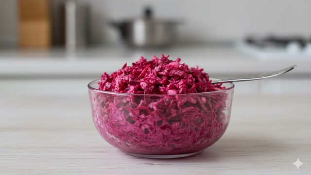 Biešu salāti ar ķiplokiem un majonēzi attēls