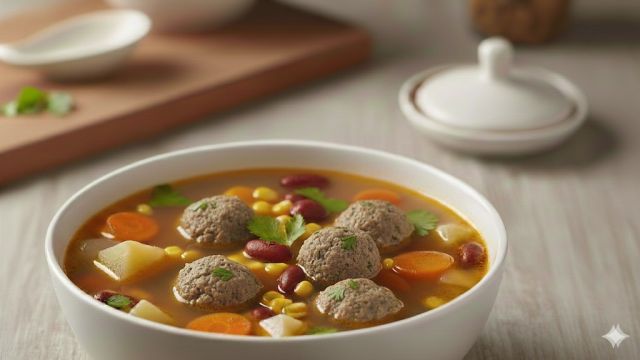 Frikadeļu zupa ar dārzeņiem attēls