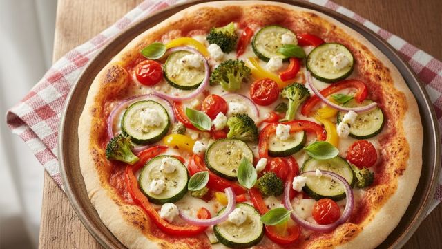 Veselīgā lavaša pica ar dārzeņiem un lieso sieru attēls